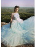 Beaded Blue Tulle Flower Girl Dress